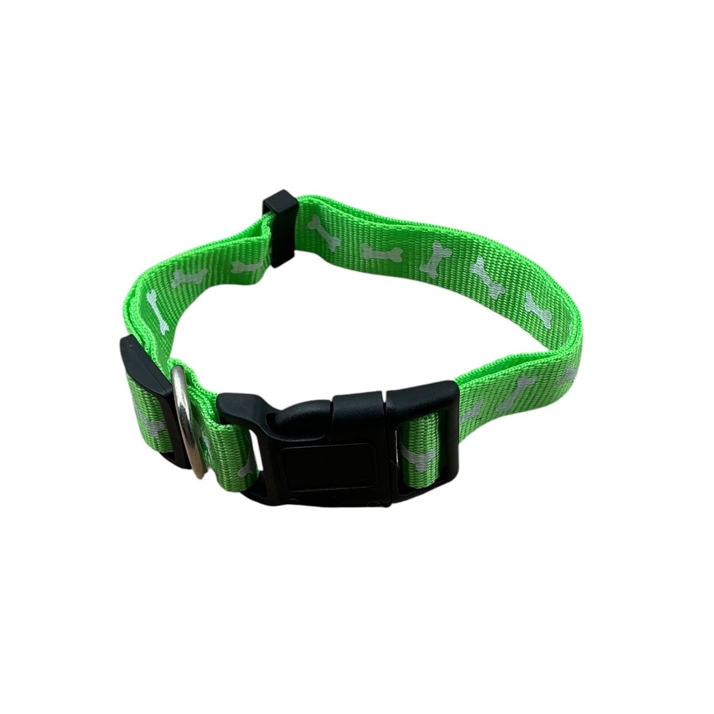 Lime Green Dog Bone Print Adjustable Pet Collar‎ with Quick Release Buckle
